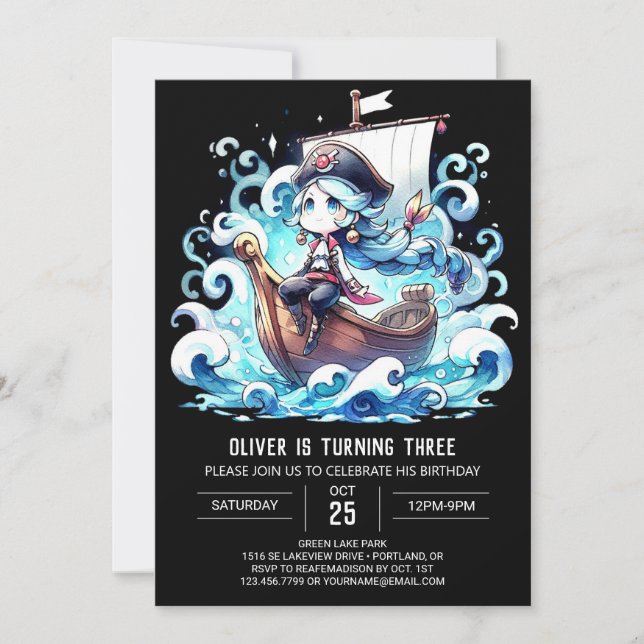 Invitación Boho Fun Pirate Cumpleaños (Anverso)