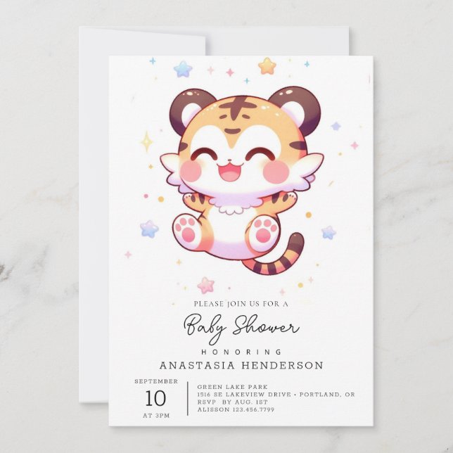 Invitación Boho Fun Tiger Baby Shower (Anverso)