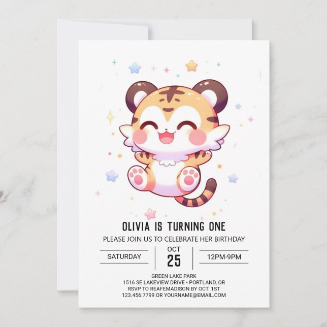 Invitación Boho Fun Tiger Primer Cumpleaños (Anverso)