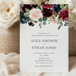 Invitación Boho Garden Burgundy Blue Fall Wedding