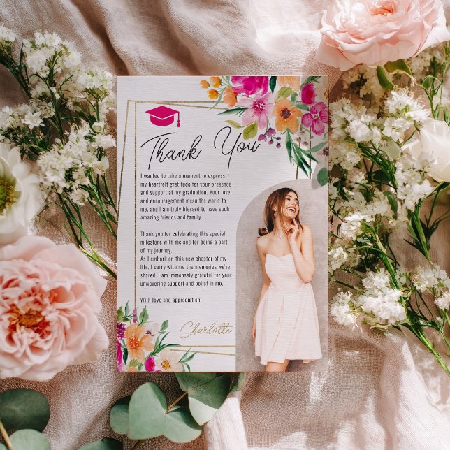 Invitación Boho garden floral gold photo graduation (Boho garden floral gold photo graduation invitation)