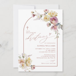 Invitación Boho Garden Rose Flowers Christening Invitation