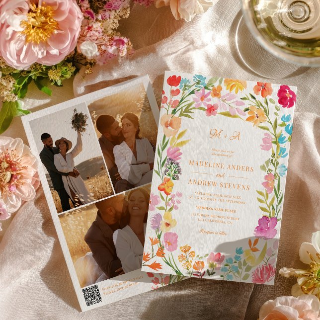 Invitación Boho Garden Summer Floral Photo QR Wedding (Boho Garden Summer Floral Photo QR Wedding Invitation)