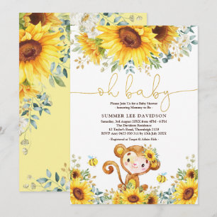 Invitación Boho Garden Sunflowers Jungle Monkey Baby Shower