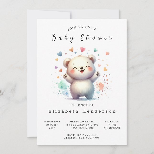 Invitación Boho Gender Neutral Bear Baby Shower (Anverso)
