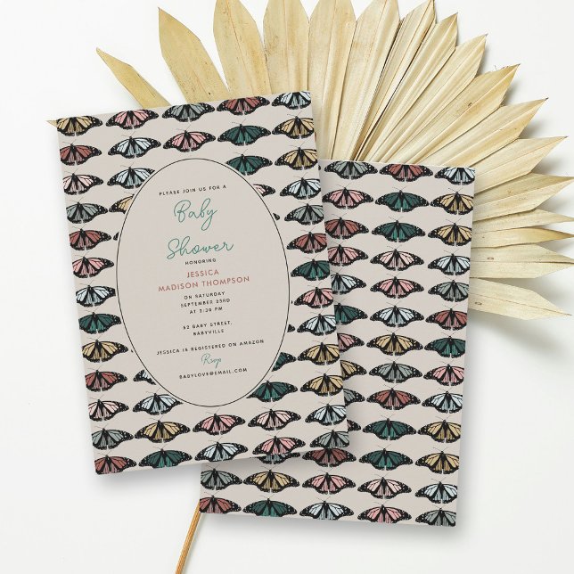 Invitación Boho Gender Neutral Butterflies Baby Shower (Boho Gender Neutral Butterflies Baby Shower Invitation)