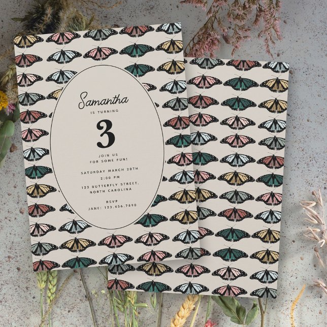 Invitación Boho Gender Neutral Butterflies Partido del Cumple (Boho Gender Neutral Butterflies Birthday Party Invitation)