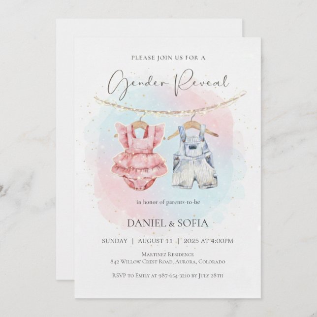 Invitación Boho Gender Reveal Invitation Neutral Baby (Anverso / Reverso)