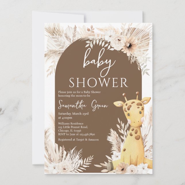 Invitación Boho Giraffe Baby Shower (Anverso)