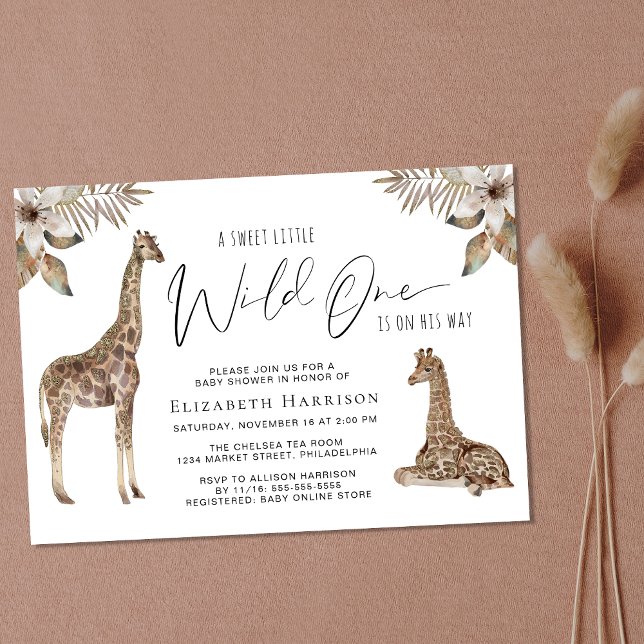 Invitación Boho Giraffes Watercolor Baby Shower (Embrace the adventure and celebrate the arrival of your little wild one!)