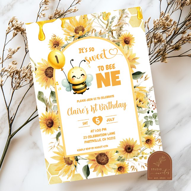 Invitación Boho Girasol Dulce para Abeja Cumple uno (Subido por el creador)