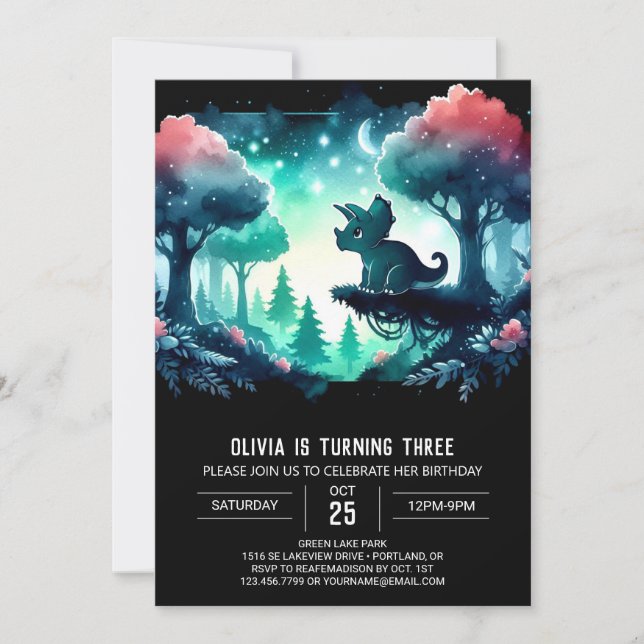 Invitación Boho Girly Triceratops Cumpleaños (Anverso)
