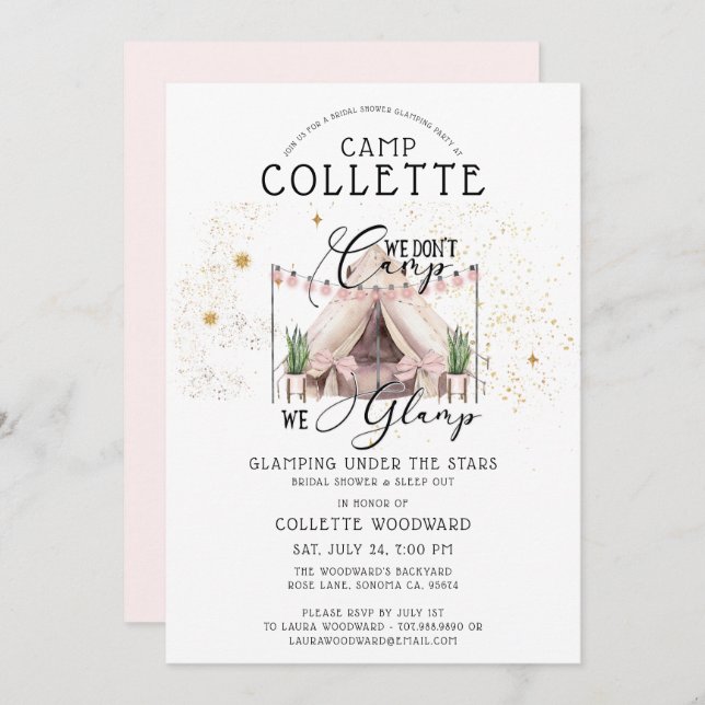 Invitación Boho Glamping Bridal Shower Fiesta Bajo Las Estrel (Anverso / Reverso)