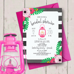 Invitación Boho Glamping Bridal Shower - Pink + Black