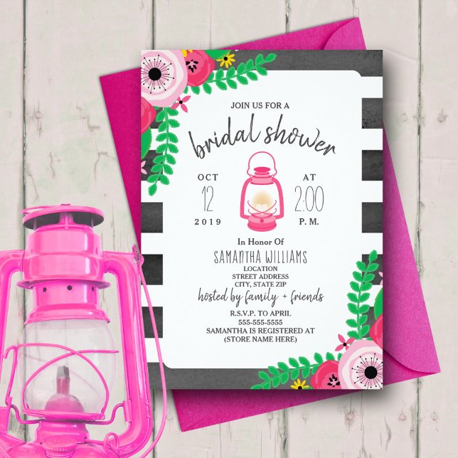 Invitación Boho Glamping Bridal Shower - Pink + Black (Subido por el creador)