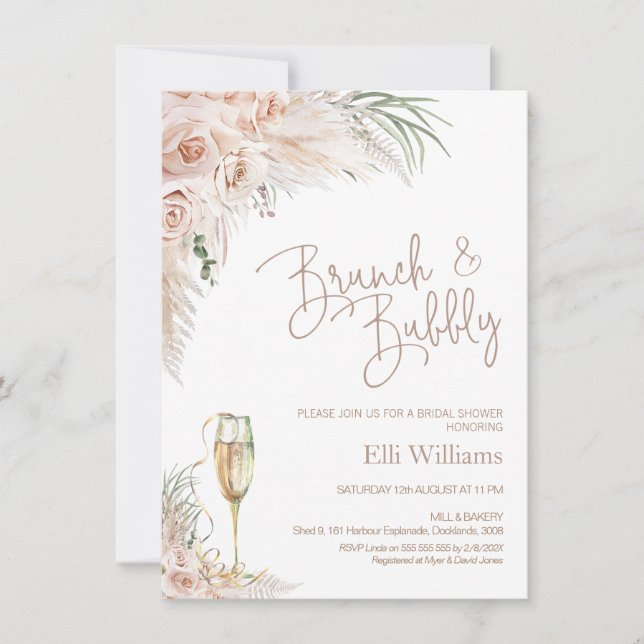 Invitación Boho Gloral Floral Bridal & Bubbly Bridal Shower (Anverso)