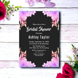 Invitación Boho Glow Neon Colores Black Floral Bridal Shower