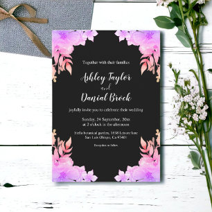 Invitación Boho Glow Neon Colores Boda Floral Negro
