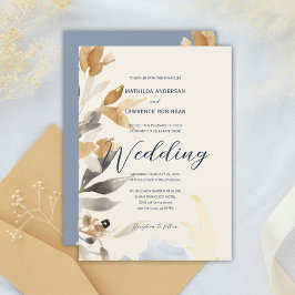 Invitación Boho Gold Dusty Blue Winter Floral Boda