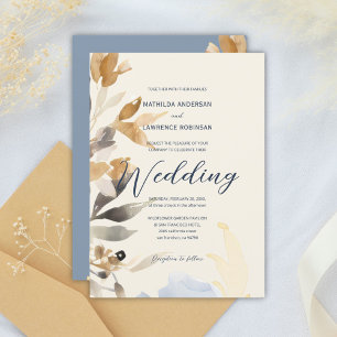 Invitación Boho Gold Dusty Blue Winter Floral Boda