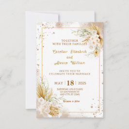 Invitación Boho Gold Glitter Pampas Grass & Orchid Wedding 