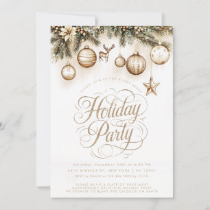 Invitación Boho Gold Ornaments Baubles Navidades Fiesta