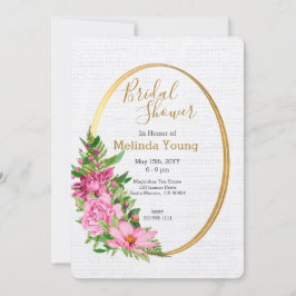 Invitación Boho Gold Pink Watercolor Floral Brillante