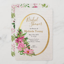 Invitación Boho Gold Pink Watercolor Floral Brillante