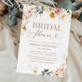 Invitación Boho Gold Rubor Pink Floral Bridal Shower