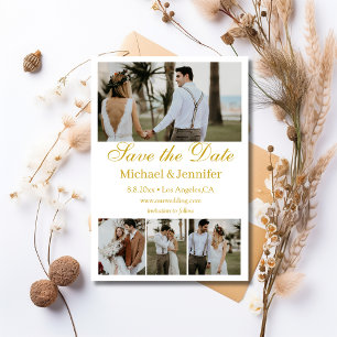 Invitación Boho Gold Script   4 Foto Collage Save the Date 