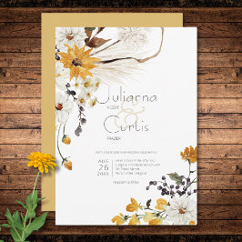 Invitación Boho Golden Yellow Meadow Flores Boda de oro