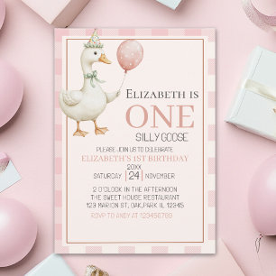 Invitación Boho Goose Birthday 1st for Girl – Pink Tartan