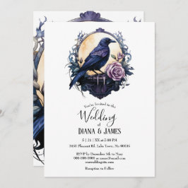 Invitación Boho gótico Floral Raven y Rosa Boda