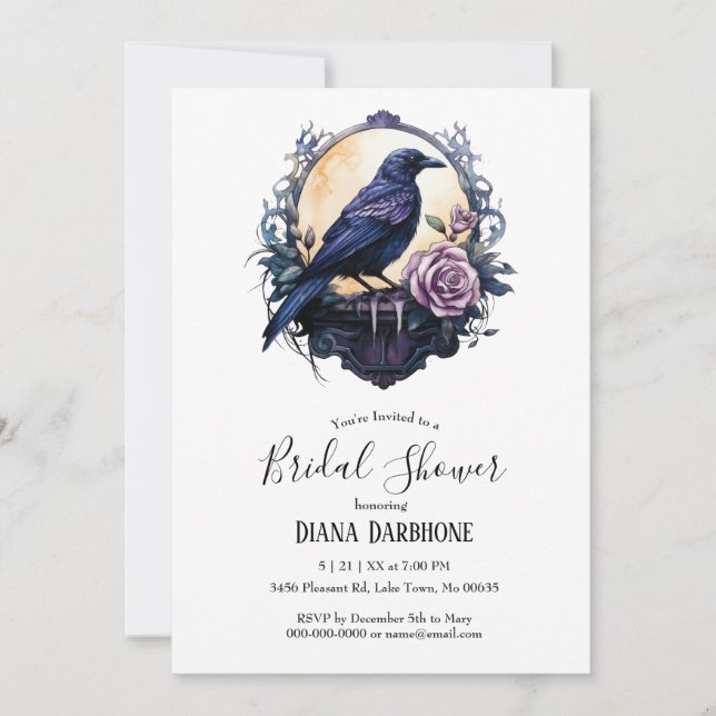 Invitación Boho gótico Floral Raven y Rosa ducha de novia (Anverso)