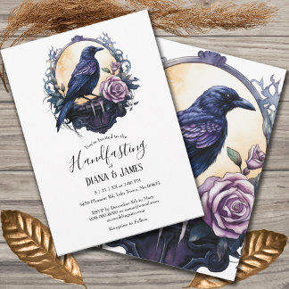 Invitación Boho gótico Raven Floral y ayuno manual Rosa
