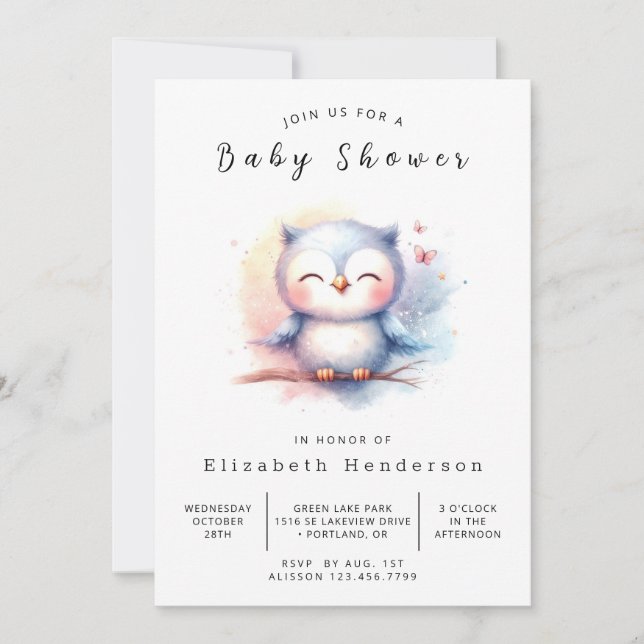 Invitación Boho Graceful Owl Baby Shower (Anverso)