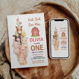 Invitación Boho Granja Animal 1er Cumpleaños Lindo Barnyad R