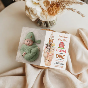Invitación Boho Granja Animal 1er Cumpleaños Lindo Barnyad R