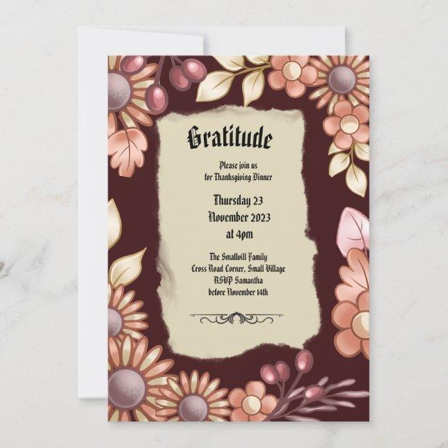 Invitación Boho Gratitude Old Fasion Dinner (Anverso)
