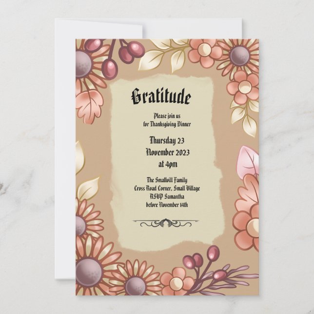 Invitación Boho Gratitude Old Fasion Dinner (Anverso)