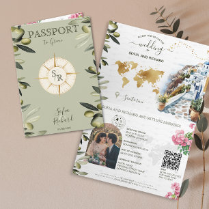 Invitación Boho Grecia Pasaporte de la boda de destino Código