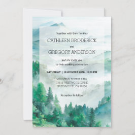 Invitación Boho Green and Blue Watercolor Forest Wedding