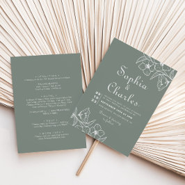 Invitación Boho Green Destination Floral Front Back Boda