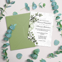Boho Green Floral Berries Damask Wedding