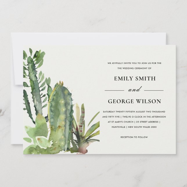 INVITACIÓN BOHO GREEN FLORAL DESERT CACTI BODA FOLIAGE (Anverso)