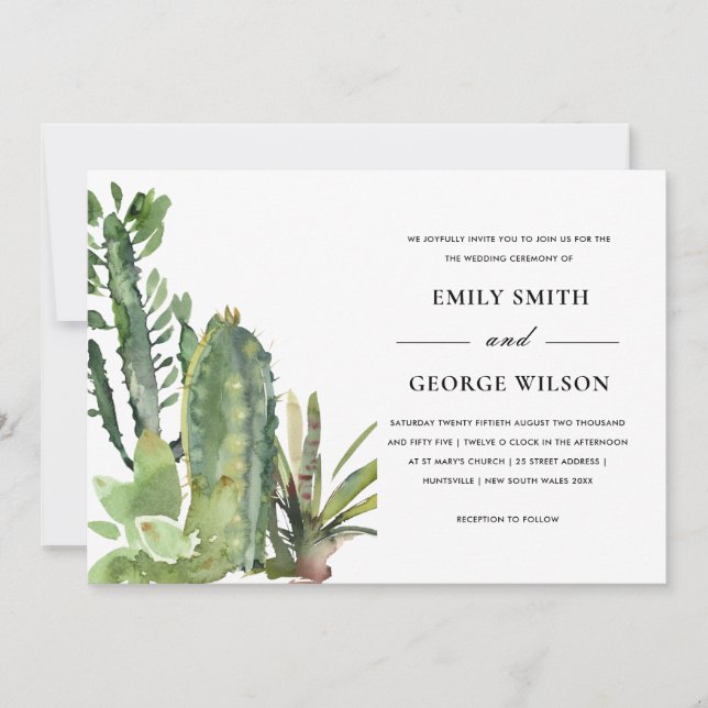INVITACIÓN BOHO GREEN FLORAL DESERT CACTI BODA FOLIAGE (Anverso)