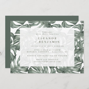 Invitación Boho Green Monstera deja a la moda todo en uno