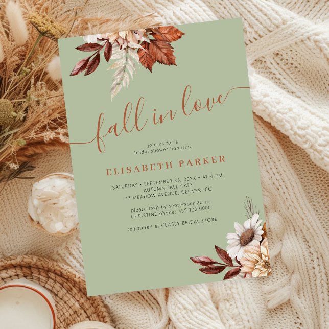 Invitación Boho green rust fall in love bridal shower (Subido por el creador)