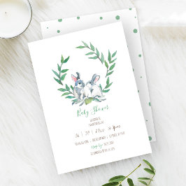 Invitación Boho Green Watercolor Bunny Baby Shower