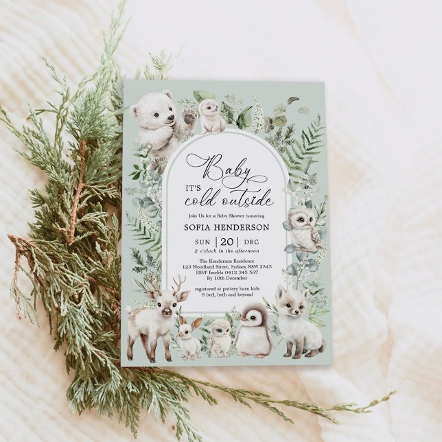 Invitación Boho Greenery Arctic Animals Winter Baby Shower (Subido por el creador)